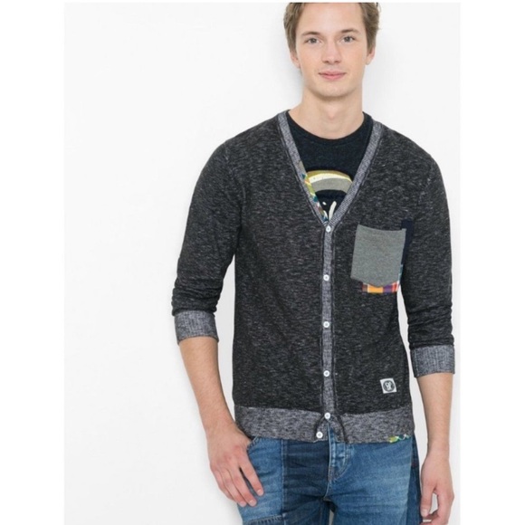 Desigual Man Classic Button Cotton Cardigan Sweater Jumper Men's Size M Pocket